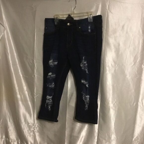 Pants - Bob Destroyed Dark Wash Jean Capris 11